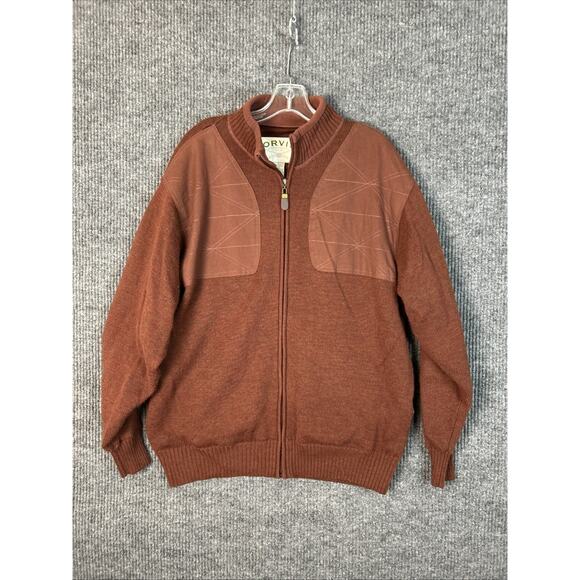 Orvis Wool Foul Weather Sweater Jacket Mens Size Large Orange Lined Shooting - Picture 1 of 10